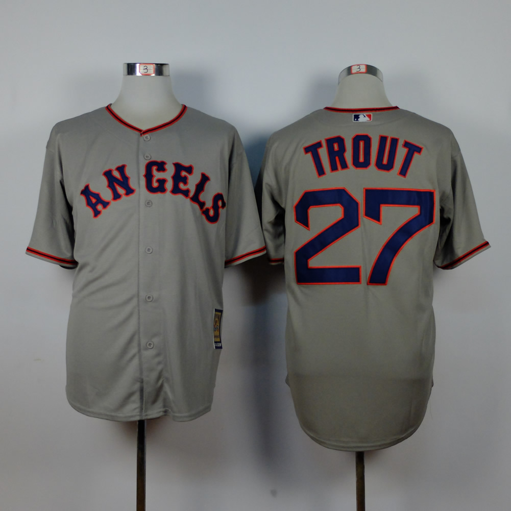 Men Los Angeles Angels 27 Trout Grey Throwback MLB Jerseys